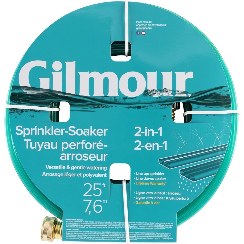 Gilmour 2-in-1 Sprinkler Soaker Hose 25 ft, Kink-Free Water Hose with Holes